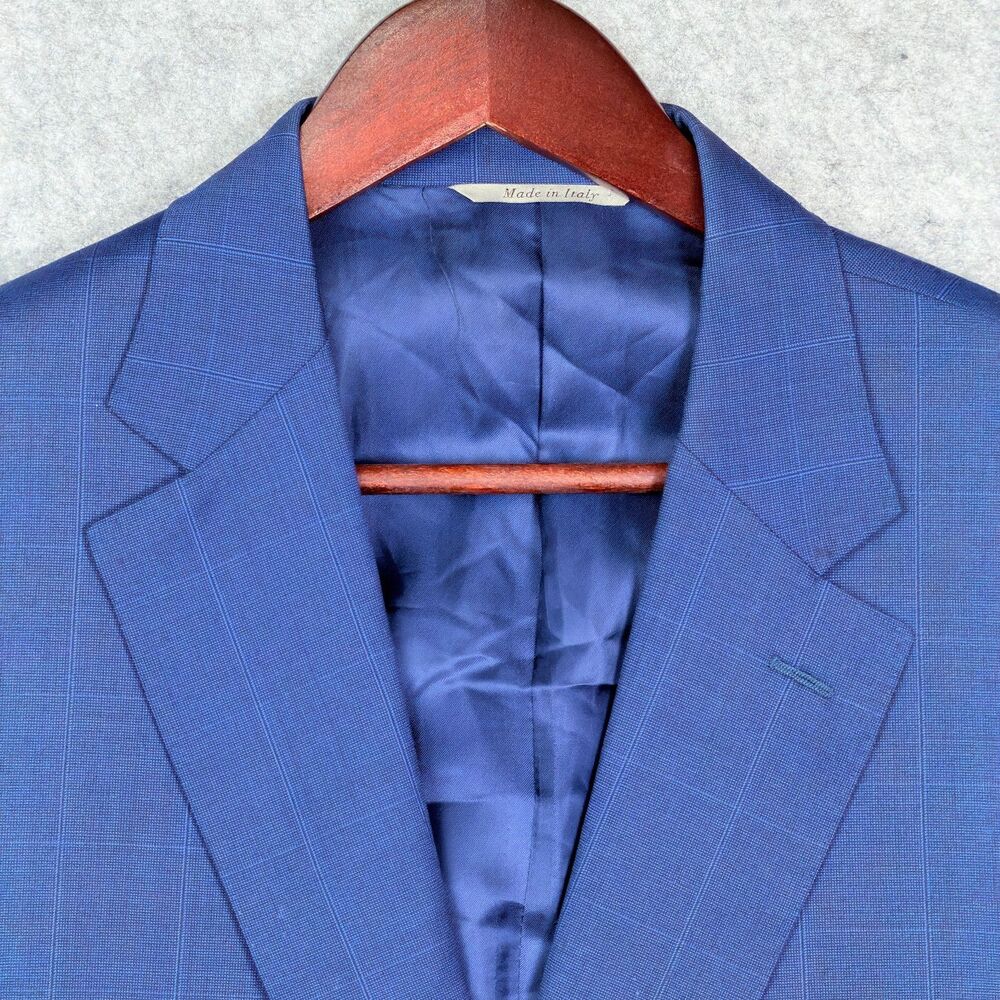 Modern Canali 1934 Wool Blazer 44L Blue Windowpane Made Italy *Read-Flawed